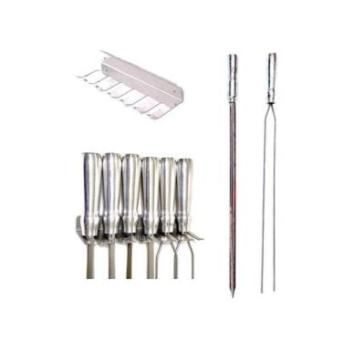 Imagem de Conjunto de 6 espetos para churrasco com porta espeto parede - Plenitu