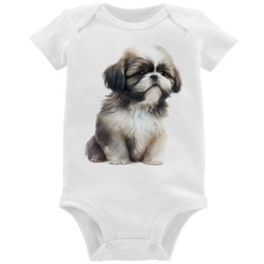 Imagem de Body Bebê Cachorro Shih Tzu Filhote - Foca na Moda, Branco, G