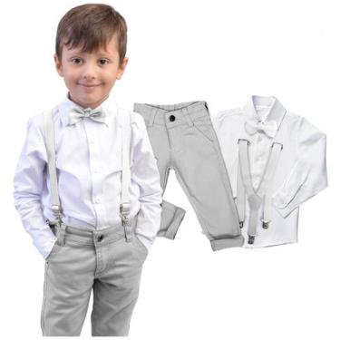 Imagem de Conjunto Social Cinza Manga Longa Calça Casamento Pajem Bebê - Migueli