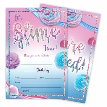 Imagem de It's Slime Time! Convites de aniversário, 20 cartões de convites de aniversário coloridos preenchidos frente e verso com envelopes para crianças, adolescentes, meninos e meninas, lembrancinhas de