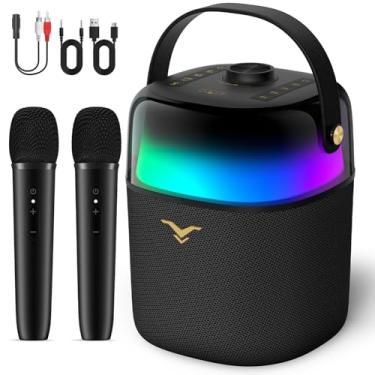 Imagem de Caixa de som Bluetooth, caxinha de som portátil 80 W com imersivo graves/agudos, máquina karaoke com dois microfones sem fio, iluminação LED de 360° para casa, ambientes externos, festa, com rádio FM