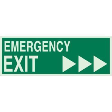 Imagem de Brady 90923 Placa de plástico que brilha no escuro e direcional que brilha no escuro, 12,7 x 35,5 cm, legenda "Saída de emergência (3 setas para a direita)"