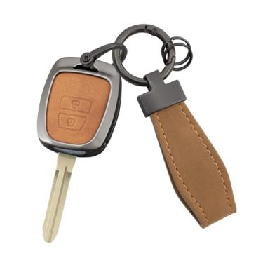 Imagem de HIBEYO Capa de chaveiro de 2 botões compatível com Toyota RAV4 2018 Cambridge 2016 Tacoma BIOS Primera Hilary Avatar acessórios couro e liga de zinco com chaveiros-2 botões marrom