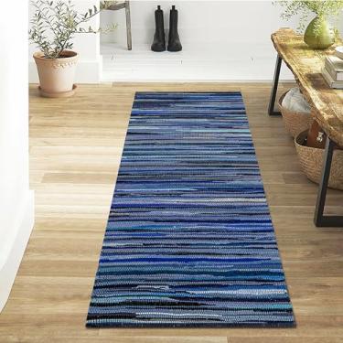 Imagem de Tapetes de área de 6 x 1,8 m, tecido à mão de algodão azul marinho para sala de estar, quarto, tapete reversível para cozinha de fazenda, tapete de corredor de área grande para corredor, entrada 61 x