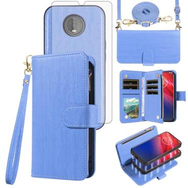 Imagem de Asuwish Capa de celular para Moto Z4/Moto Z 4 Play/MotoZ4 Force Zipper carteira celular com protetor de tela de vidro temperado alça suporte para cartão Motorola 4Z Motoz4Cases MotoZ4Play XT1980-4