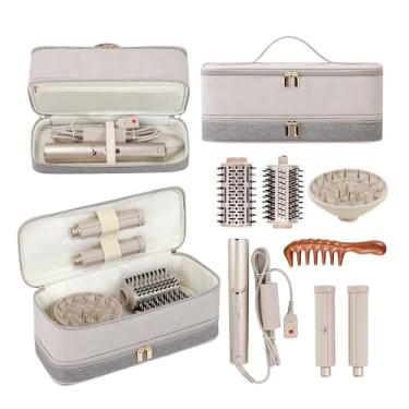 Imagem de BAGCRAZY Estojo de transporte de viagem para secador de cabelo Dyson Shark Flexstyle Revlon Airwrap, estojo de viagem Dyson de camada dupla, bolsa de armazenamento portátil de ferramentas de cabelo de