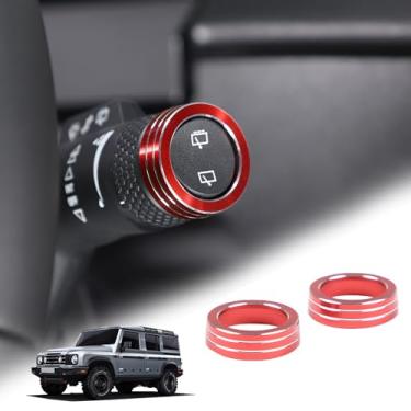 Imagem de Tumukiw Compatível com INEOS Grenadier 2020-2024 faróis de carro interruptor botão botão anel guarnição, acessórios de decoração de acabamento de anel de liga de alumínio, 2 peças (vermelho)..