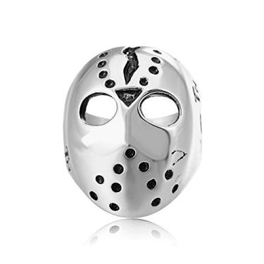 Imagem de jonline24h Anel masculino de aço inoxidável polido, pulseira de máscara jason de Halloween, preto prateado, Aço inoxidável, prata, Sem pedra preciosa