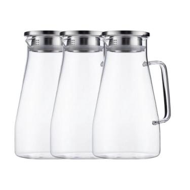 Imagem de Jogo Jarras Vidro Transparente Resistente 1,7L Tampa De Inox 3 UN - CA