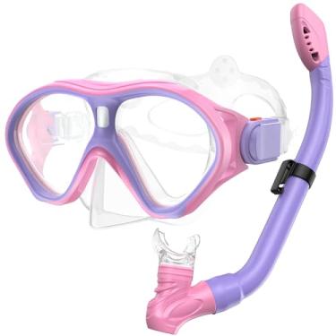 Imagem de Gintenco Equipamento De Mergulho Com Snorkel Para Crianças, Conjunto De Snorkel Infantil De Superfície Seca Para Crianças De 6 A 14 Anos, Óculos De Natação De Vidro Temperado Antiembaçante, Máscara