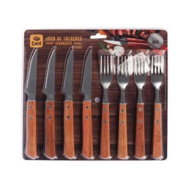 Imagem de Jogo de Talheres em Inox com Cabo de Madeira para Churrasco 8 Peças Be