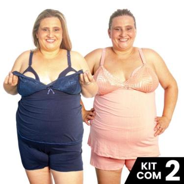 Imagem de Kit 2 Baby Doll Amamentação Tamanho Grande Plus Size Pijama Gestante M