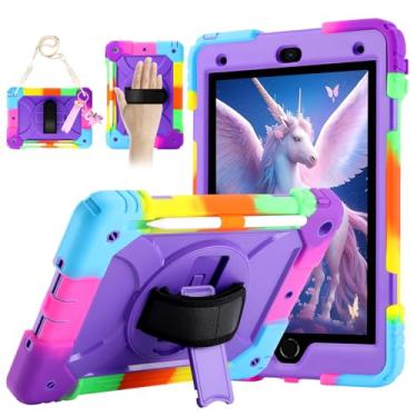 Imagem de Capa para iPad 9ª/8ª/7ª geração, capa para iPad 10.2 2021/2020/2019, com chaveiro fofo, capa protetora robusta com suporte giratório de 360°, alça de ombro e compartimento para caneta para 10,2