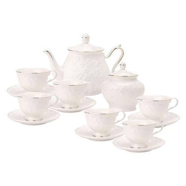 Imagem de Cj Para Chá de Porcelana New Bone China Branca C/Filete Dourado Scarlet 14 Peças L`Hermitage