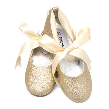 Imagem de Olivia K Sapatilha feminina adorável de bailarina Mary Jane com fita, Gold Glitter, 11 Little Kid