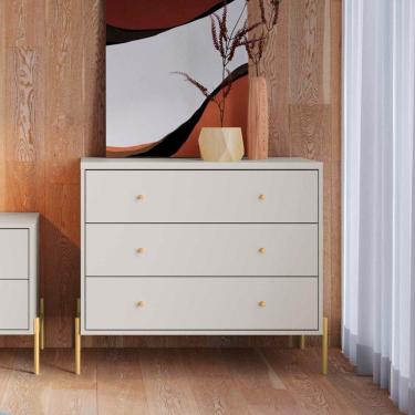 Imagem de Cômoda 3 Gavetas Jasper 79x90x45 Cm Branco/Dourado