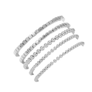 Imagem de COLORFUL BLING Conjunto de 5 a 7 peças de pulseiras empilháveis boêmias em camadas com contas de ouro indiano pulseira elástica Amizade Boho Joias para mulheres, [Adjustable], Metal, Liga metálica.