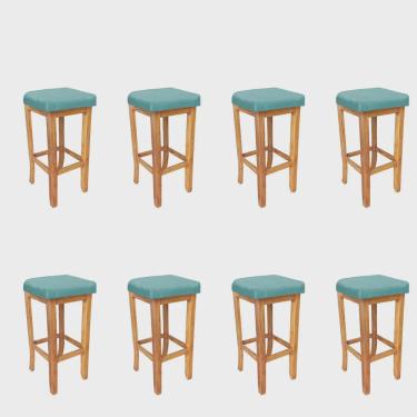 Imagem de Kit 08 Banqueta Alta Ben Gourmet Balcão Bistrô Cozinha Base Madeira Maciça Suede Azul Turquesa - Ahz Móveis