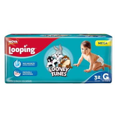 Imagem de Fralda Descartável Looping Looney Tunes Mega Grande - 6 Pacotes com 32 Fraldas - Total 192 Tiras