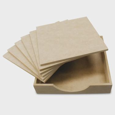 Imagem de Descanso de Panelas com 6 Bases de mdf Madeira Crua - Tamanho: 20 x 20 x 05 cm