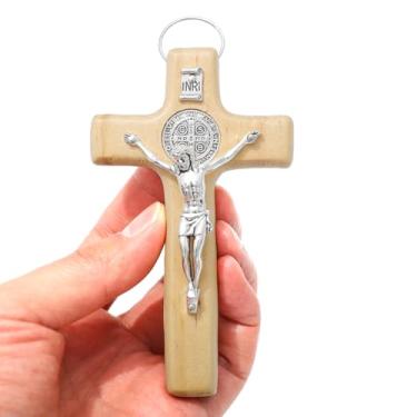 Imagem de KOMI Crucifixo de São Bento 10,7 cm pequena cruz de parede de madeira decoração católica cristã cruz cruz religiosa presentes