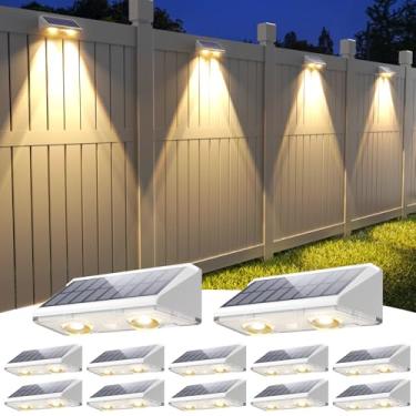Imagem de APONUO Luzes de cerca solar, IP64 à prova d'água, 9 modos de cores de iluminação RGB LED de brilho, cerca de luzes solares externas para quintal, quintal, parede, deck, pátio, pacote com 12, branco
