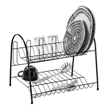 Imagem de Escorredor de Louça Duplo Preto Laminado 12 Pratos 05 Copos Espaço Lateral para Talher