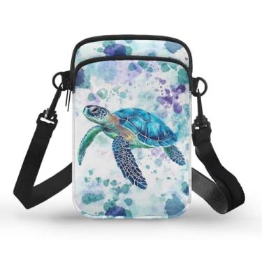 Imagem de Xpyiqun Bolsa transversal para celular feminina de lona pequena tiracolo bolsa transversal, Tartaruga marinha tie dye, One Size