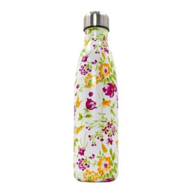 Imagem de Garrafa Térmica de Aço Inox, 500ml, Estampa Floral, Parede Dupla com Isolamento a Vácuo, Branco