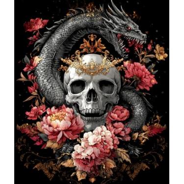 Imagem de Moohue Kits de ponto cruz com estampa de 14 quilates para adultos, animais, dragão, crânio, flores, ponto cruz, suprimentos artísticos (dragão animal 4)