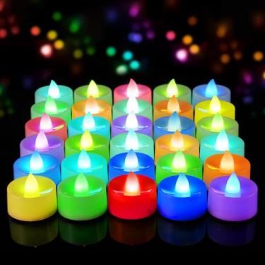 Imagem de Amagic 30 peças de luzes de chá multicoloridas que mudam de cor operadas a pilha, velas de LED para festas de fim de ano, velas de chá com mudança de 7 cores para Halloween, abóbora, Ofrenda, Natal