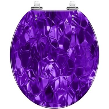 Imagem de Assento de vaso sanitário redondo cristal diamante ametista fundo abstrato mágico brilhante resina roxo escuro assento sanitário fechamento lento silencioso com dobradiças de liberação rápida assento