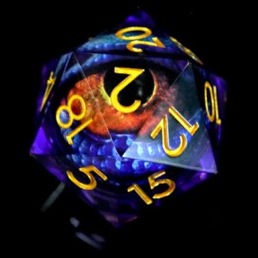 Imagem de Handmade Sharp Edge 33mm Large Dice.Moving Dragon Eyeball Core Single Large D20 with Gift Box for Dungeons and Dragons(Purple red Eyeball)