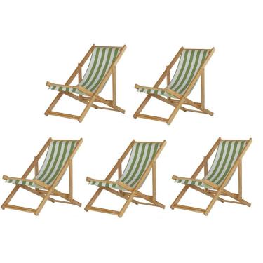 Imagem de Kit 5 Cadeira Madeira Espreguiçadeira Dobrável Sb-list Verde-branco