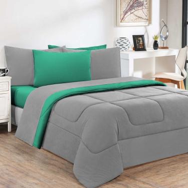 Imagem de Kit Edredom Malha 100% Algodão Gran Moratta 2 Peças Solteiro - Cinza-verde Jade