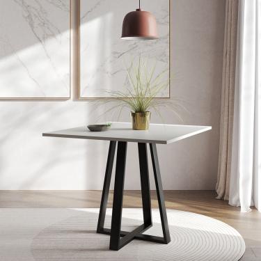 Imagem de Mesa De Jantar Mônaco 90cm Branca Base Preta Branco