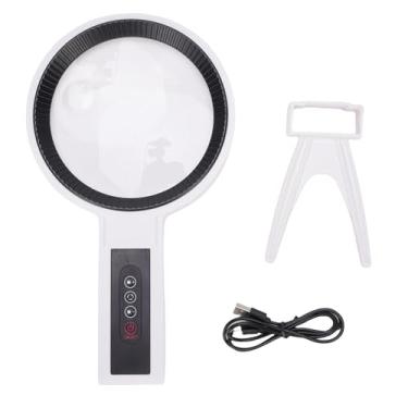 Imagem de Vidro de Lupa Iluminada, Linente Iluminada Portátil de 34 Lados Recarregável Com Suporte para Inspeção de Leitura, Luz Quente e Fria, Brilho Ajustável