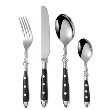 Imagem de IKXO Conjunto De Talheres Com 16 Peças E Cabo Madeira Preta Para 4 Pessoas, Requintado Ergonômico, Aço Inoxidável Qualidade Alimentar, Utensílios Mesa Comer, Acabamento Espelhado, Lavável Na Máquina