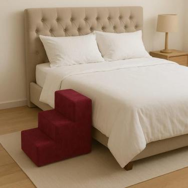 Imagem de Escadinha Pet Escada Luxo 3 Degraus Suede Vermelho/Bordo - New Belle E