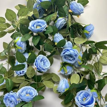 Imagem de RaYaZa Guirlanda De Flores Com 4 Peças, Artificiais, Decoração Quarto Rosa, Trepadeiras Falsas, Casamento, Decorações Aniversário Fundo Cerimônia Jardim Em Arco, Parede Externa (Rosa Azul)