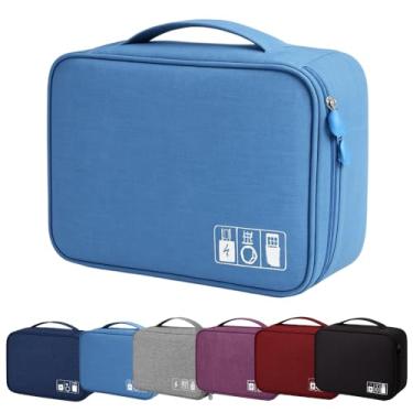 Imagem de Estojo Organizador Necessárie Bolsa de Transporte Para Cabos, Fios, Acessórios Eletrônicos, Carregador USB C, Cartão SD, Disco Rígido, Mouse, Modelo Rígido, Portátil Multifuncional (Azul Claro)