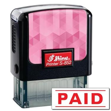 Imagem de Shiny Carimbo de borracha autotintado com carimbo pago, área de impressão de 1,27 cm x 3,5 cm, tinta vermelha, recarregável