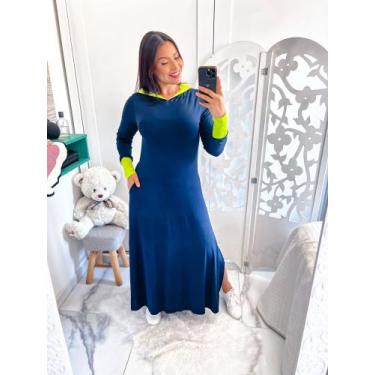 Imagem de Vestido Bicolor Com Capuz - modanascimento, Azul marinho com verde lim