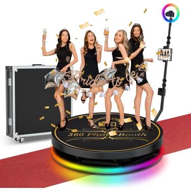 Imagem de Máquina De Cabine De Fotos 360 Para 1-4 Pessoas, Plataforma Automática De Selfie De Cabine De Câmera De Vídeo 360 Rotativa Em Câmera Lenta, Cabine De Fotos 360 Para Festa De Natal