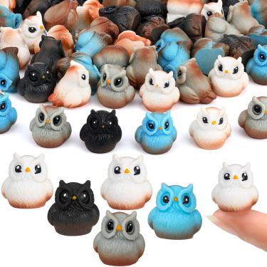 Imagem de Weysat 100 peças mini corujas de resina estatuetas em miniatura pequenas corujas de resina acessórios de jardim suprimentos animais para jardim micro paisagem vasos de plantas bonsai decoração