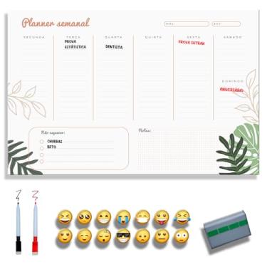 Imagem de Quadro Lousa Planejador Mensal/Planejamento Semanal/Planner/Planner Parede Metal - Quadro Branco 2 canetas e 12 imãs (BRANCO, 50x80)