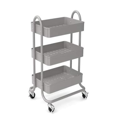 Imagem de Organizador de armazenamento de metal com rodinhas de 3 níveis – Carrinho de utilidade móvel, carrinho de cozinha com rodas giratórias