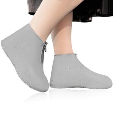 Imagem de JEVRKAPZ Capas de sapato impermeáveis, galochas reutilizáveis para sapatos de chuva com zíper, galochas de neve resistentes, protetores de sapatos dobráveis, antiderrapante, lavável, chuva, neve,