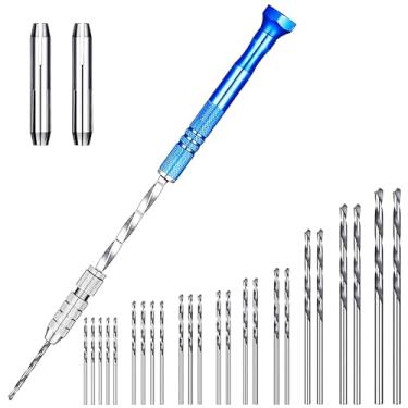 Imagem de O conjunto de 46 peças de brocas manuais de torno inclui 1 pino de torno de broca manual de 45 mini brocas torcidas (0,3 a 3 mm) para moldes de fundição de resina de argila de madeira DIY joias