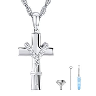 Imagem de Eusense Colar de urna de prata esterlina 925 para cinzas de um ente querido memorial medalhão Pandant, Prata esterlina, Cristal Swarovski